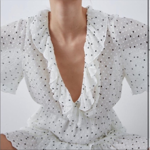 Zara polka‎ dot ruffle sheer mesh romper NWOT size S - Picture 11 of 11